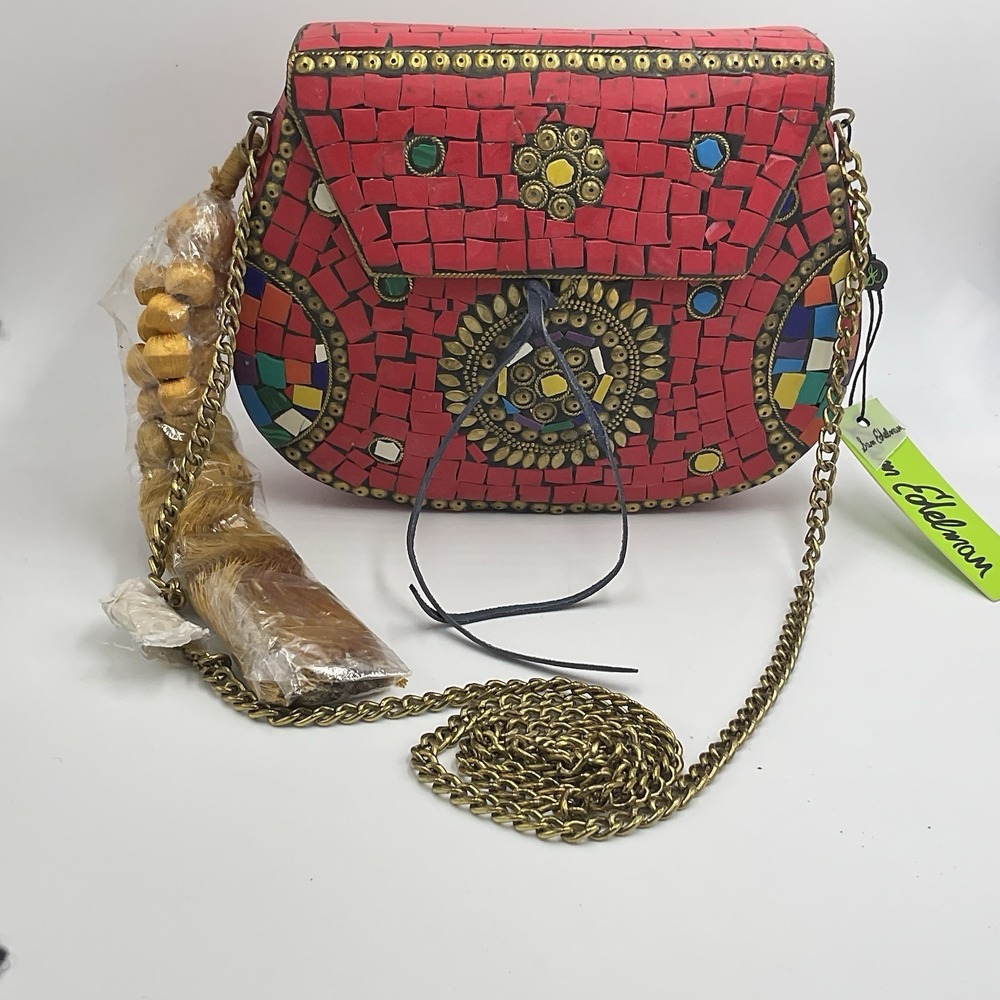 NWT Sam Edelman Mosaic Crossbody Purse Bag Colorful Retro Festival Red India NEW